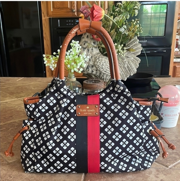 kate spade Handbags - Kate Spade Stevie Black and Red Patterned Tote Bag